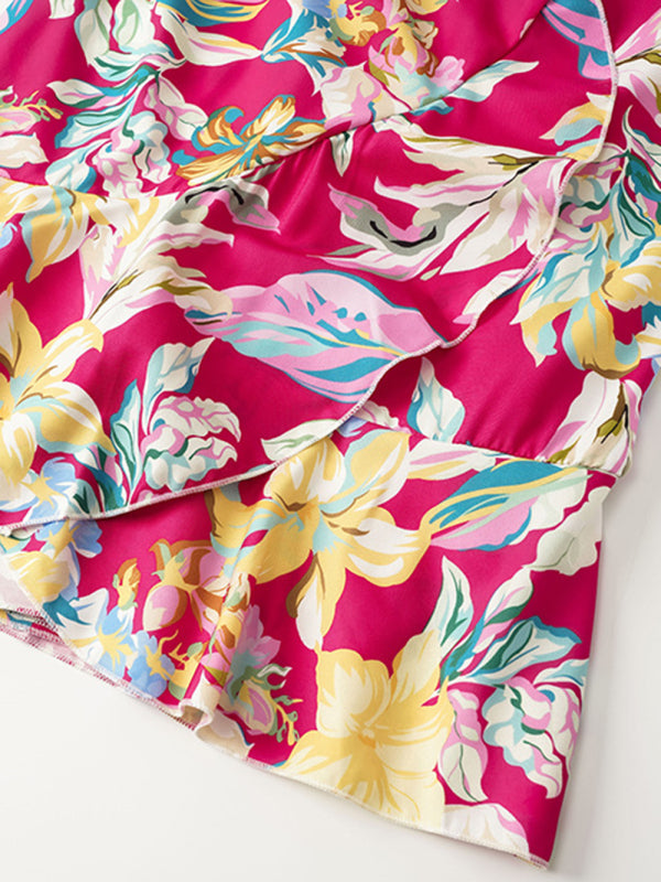 V-Neck And Flare Fit Wrap Flowered