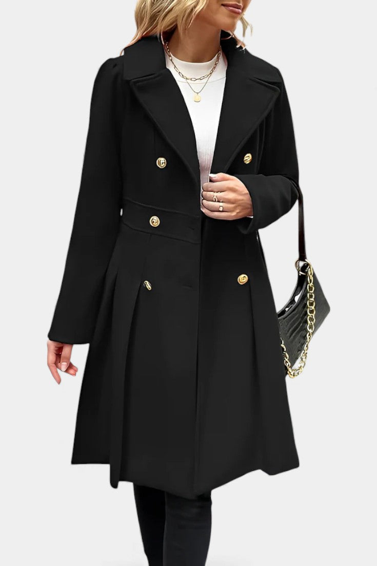 Notch Lapel Double Breasted Fit and Flare Pea Coat 2