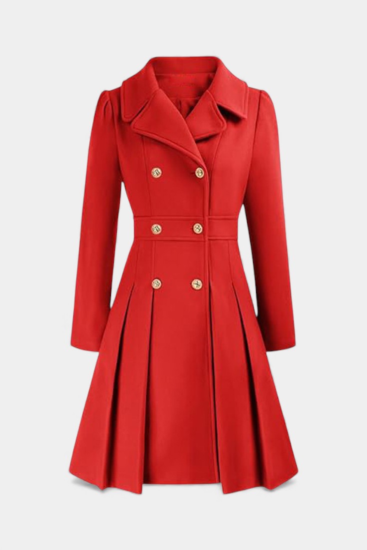 Notch Lapel Double Breasted Fit and Flare Pea Coat 11