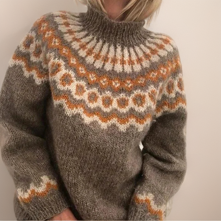 Fair Isle Yoke Mock Neck Knit Sweater
