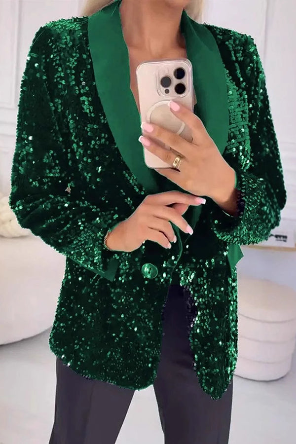 Sequin Shawl Collar Single Button Blazer 4