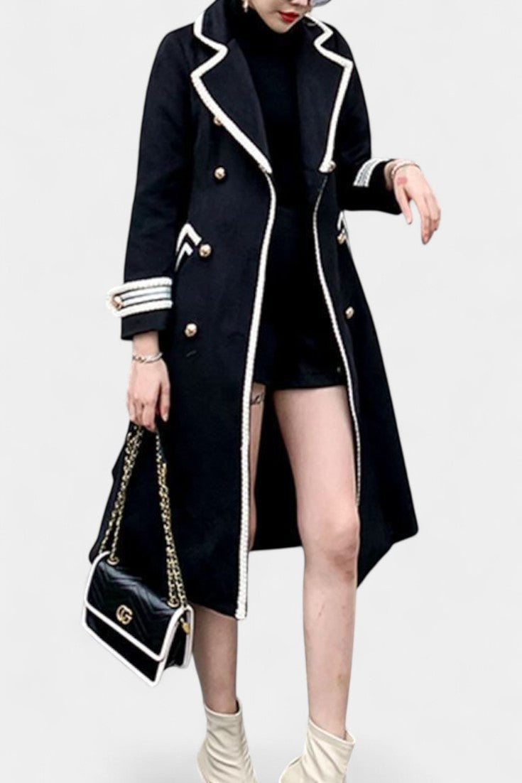 Double Breasted Contrast Trim Longline Coat 5