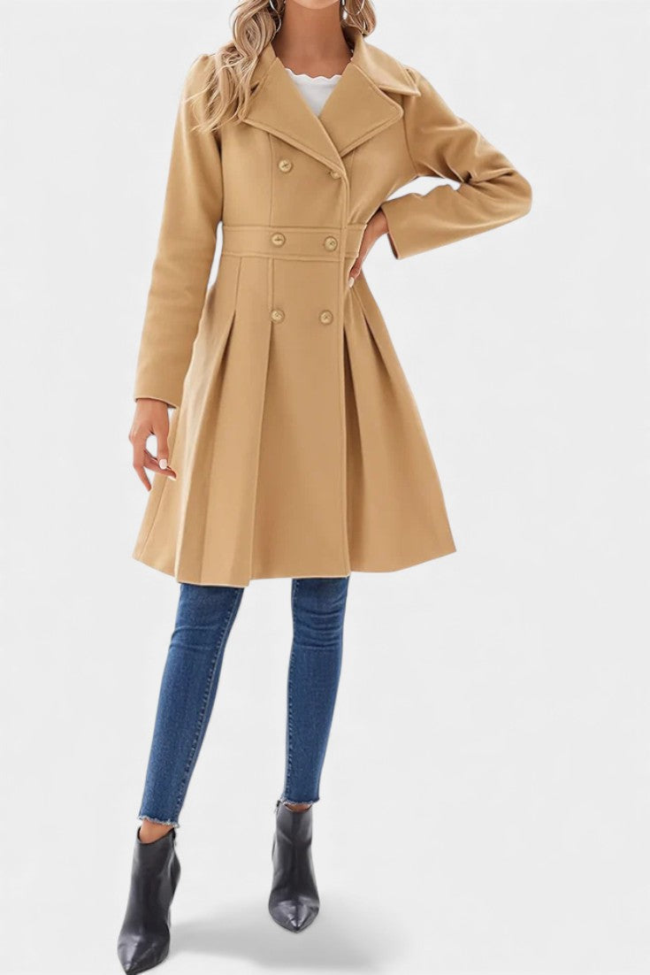 Notch Lapel Double Breasted Fit and Flare Pea Coat 8