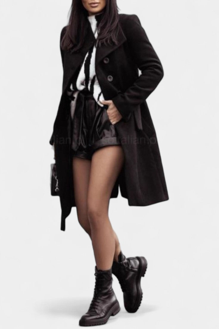 Lapel Button Front Belted Longline Coat 5