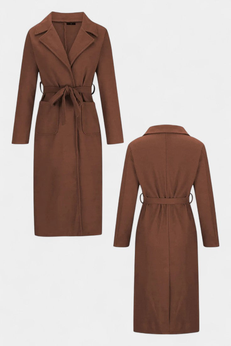 Notched Lapel Belted Patch Pocket Longline Coat 4