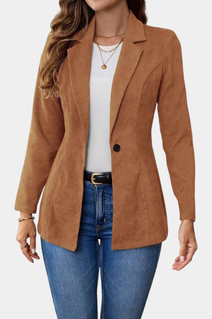 Suede Look Notch Lapel Open Front Blazer 2