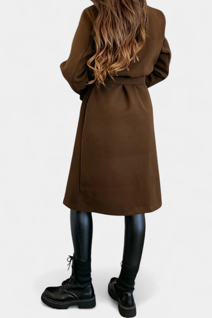 Double Breasted Belted Notch Lapel Longline Coat 15