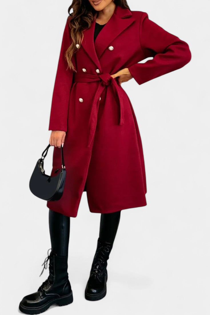 Double Breasted Belted Notch Lapel Longline Coat 2