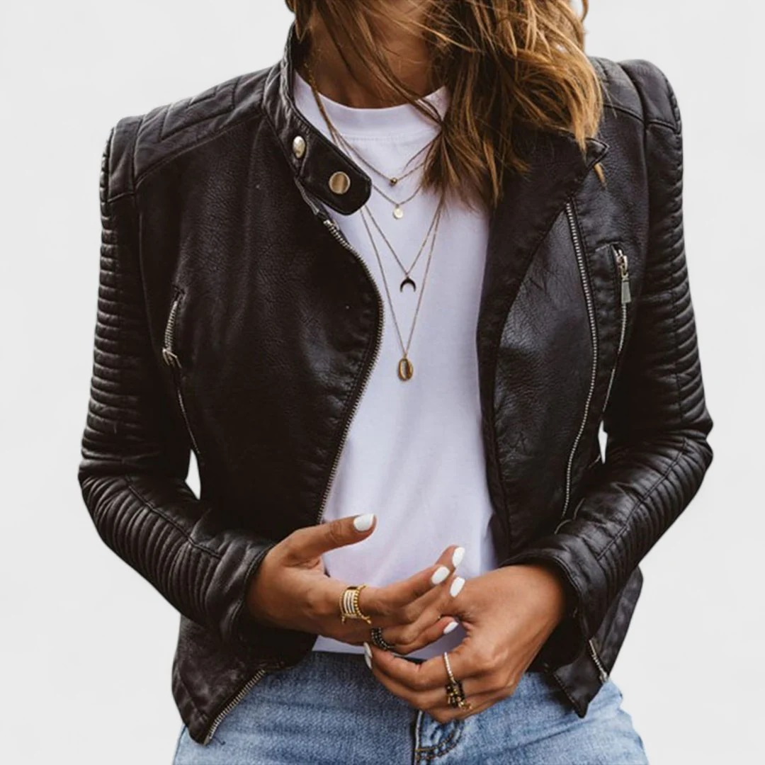 Quilted Panel Faux Leather Moto Biker Jacket 2