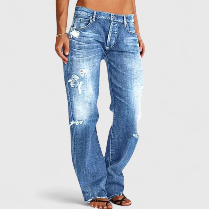 Mid Rise Distressed Straight Leg Jeans 2