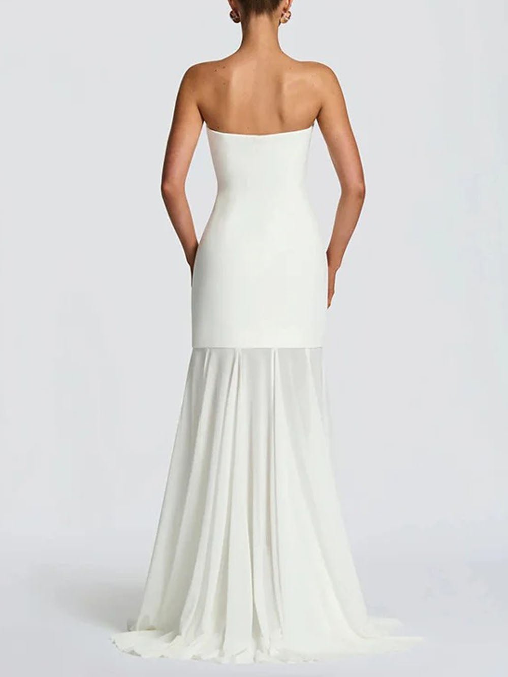 Strapless Longline Bandeau Pleated Organza Mermaid Gown - View 2