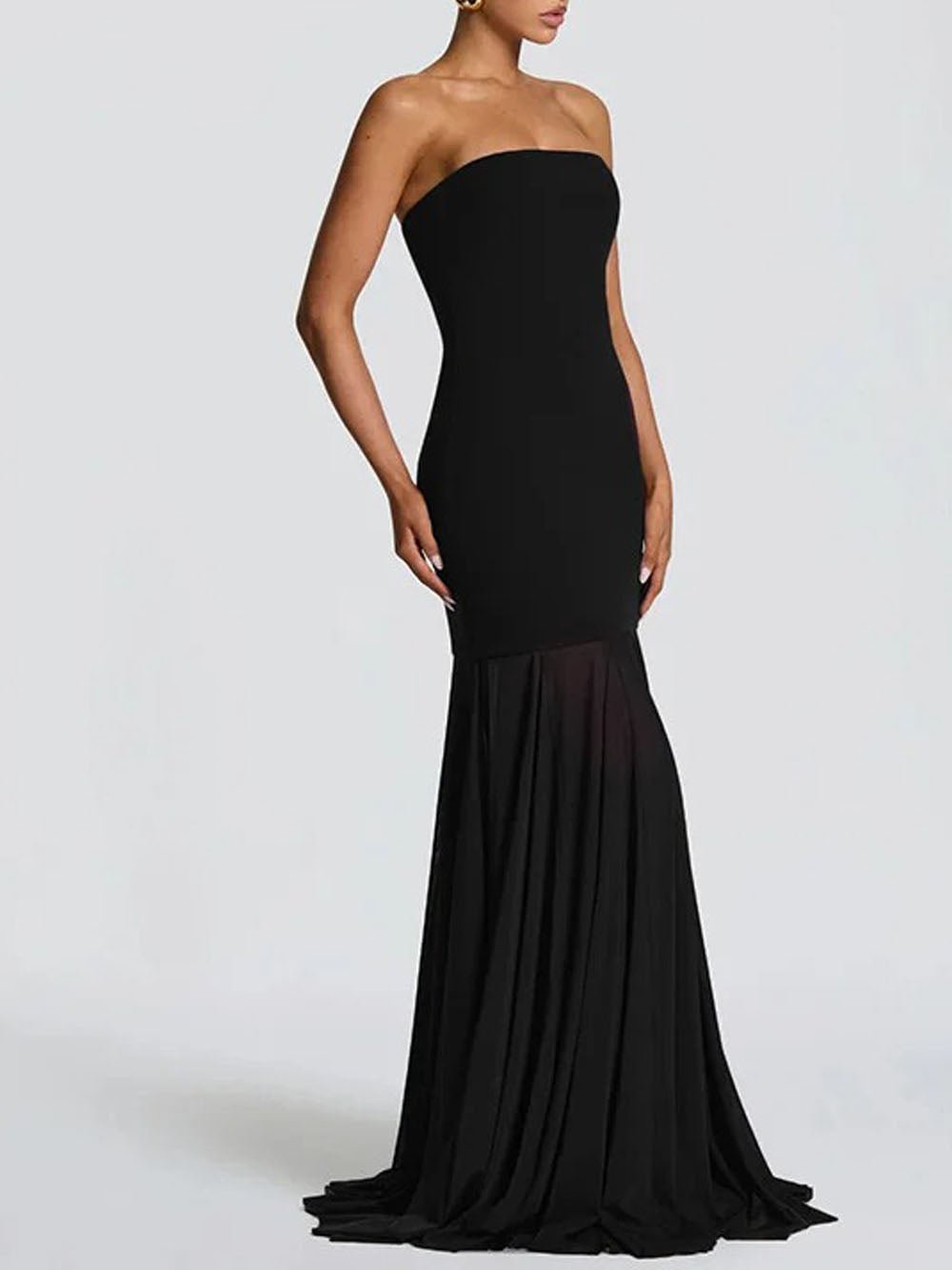Strapless Scarf Neck Sheer Cape Mermaid Maxi Gown - View 3