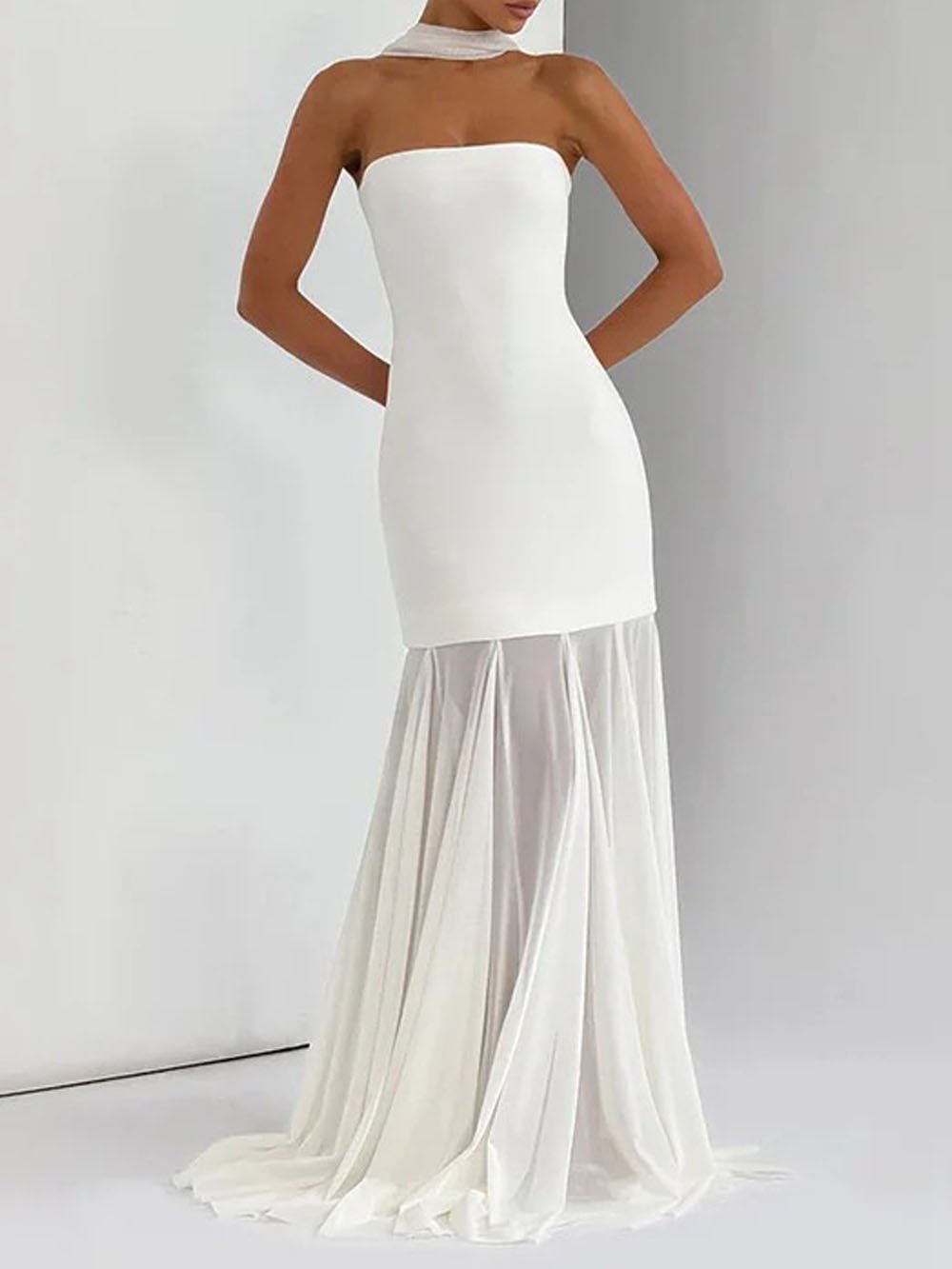 Strapless Dropped Waist Pleated Mermaid Maxi Gown - View 4