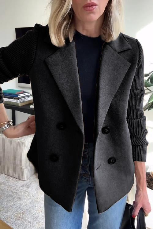 Double Breasted Ribbed Knit Sleeve Blazer 3