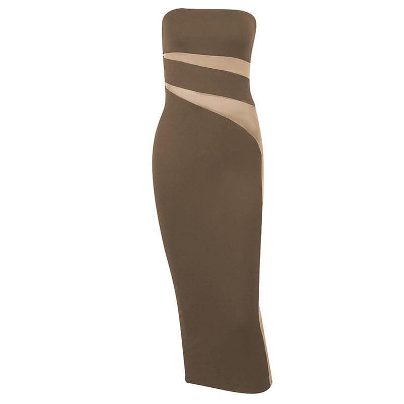 Mesh patchwork contrast irregular tube mini dress - View 10