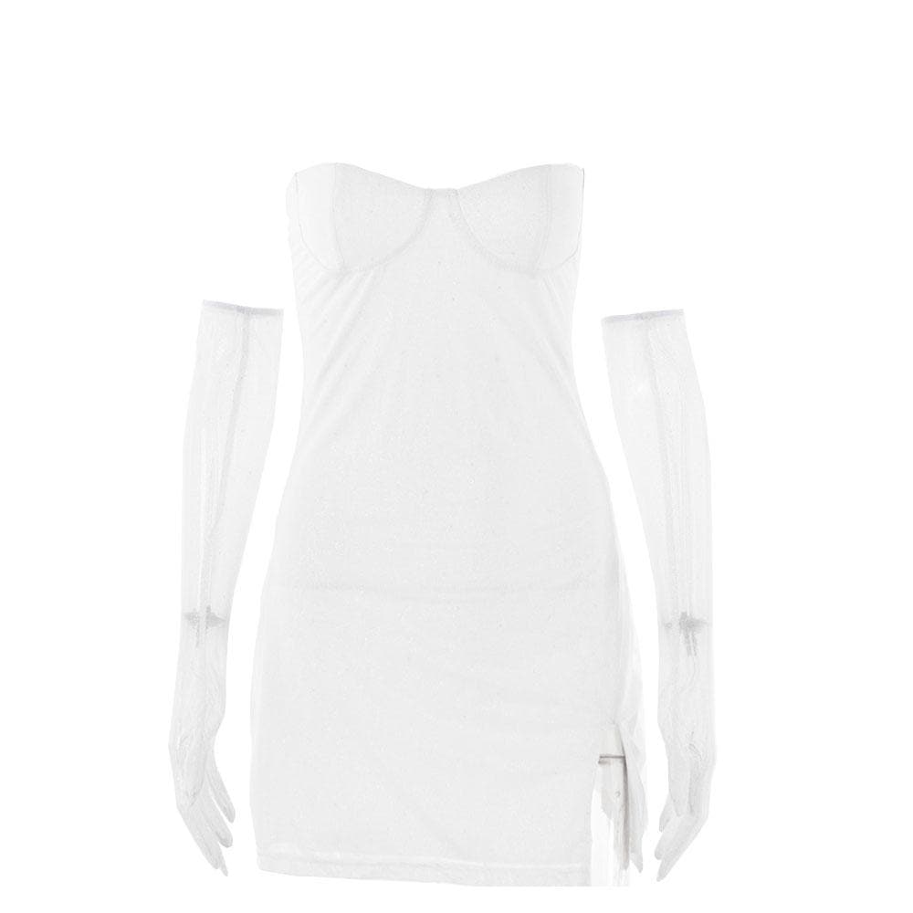Textured mesh gloves sweetheart neck zip-up slit cami mini dress - View 12