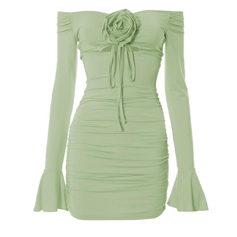 Flower Applique Off Shoulder Long Sleeve Cut Out Bodycon Mini Dress - View 8