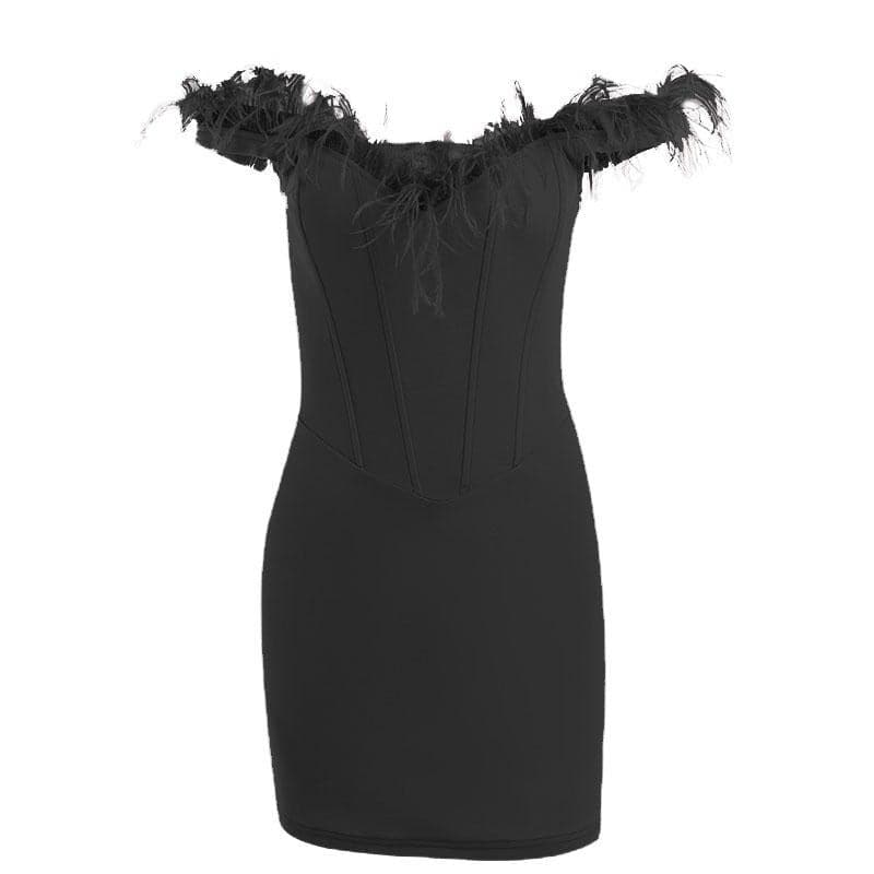Feather Off Shoulder Sweetheart Corset Bodycon Mini Dress - View 9