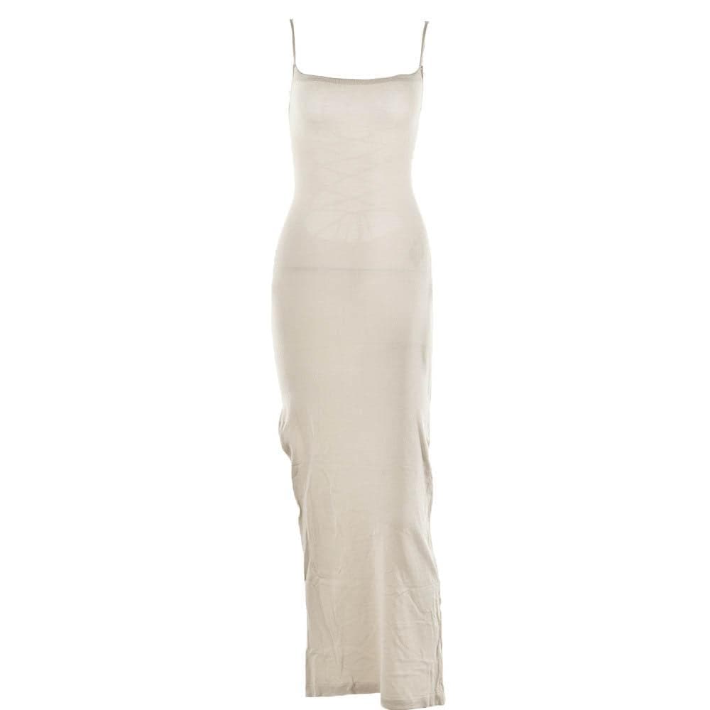 Lace up square neck slit solid backless cami maxi dress - View 12