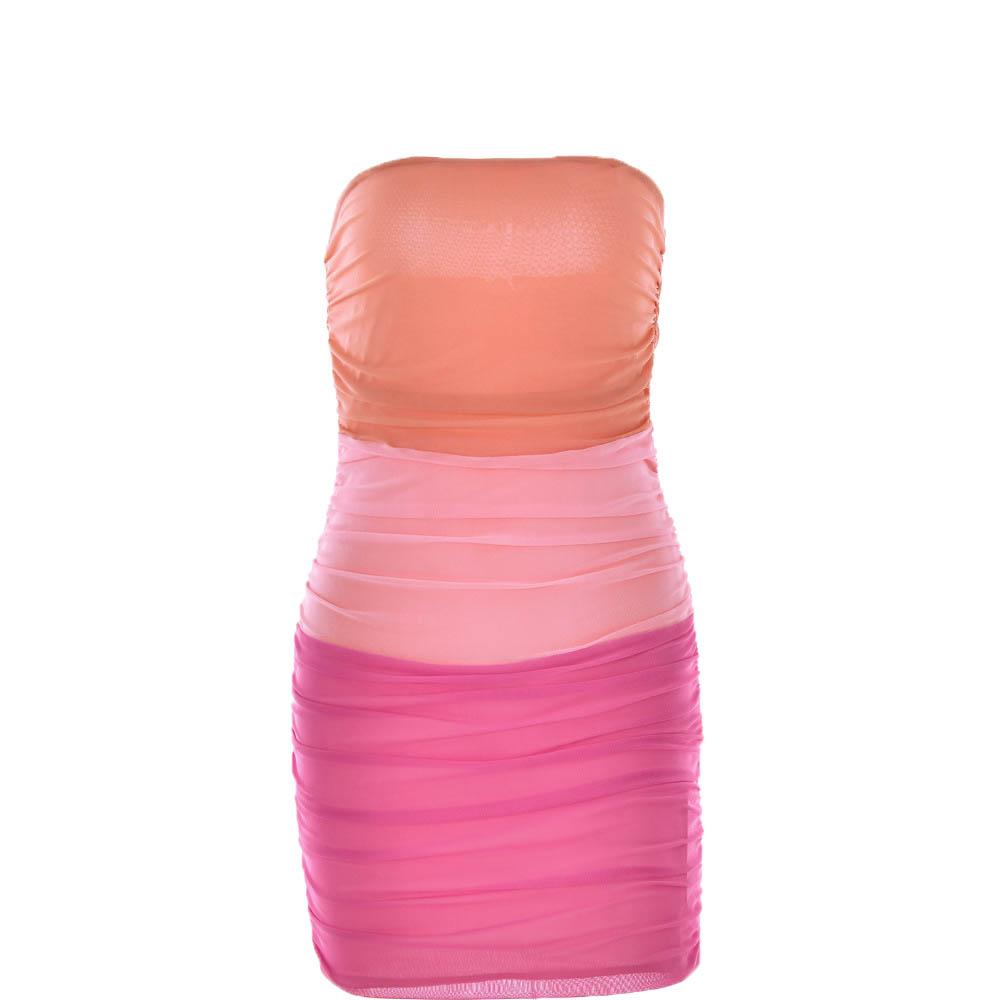Mesh patchwork contrast ruched tube mini dress - View 2