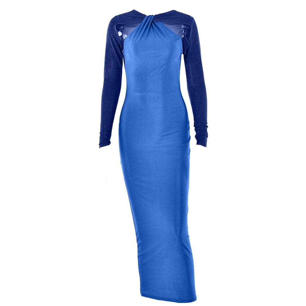 Long sleeve beaded zip-up hollow out patchwork maxi dress - View 2