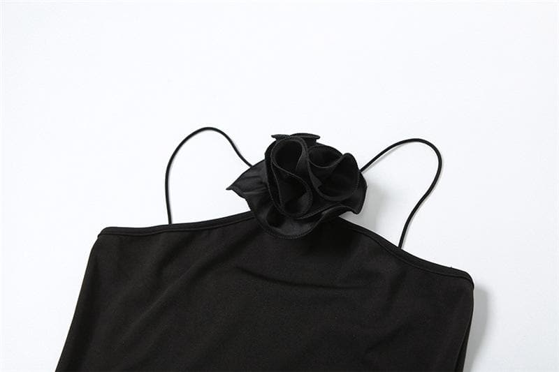 Halter Neck Sleeveless Flower Applique Bodycon Mini Dress - View 5