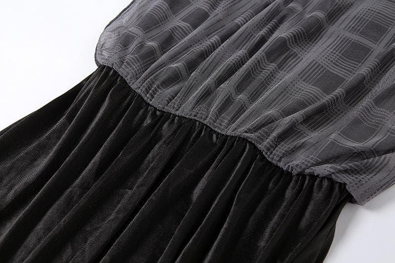 Mesh short sleeve plaid A line ruffled dress - View 11