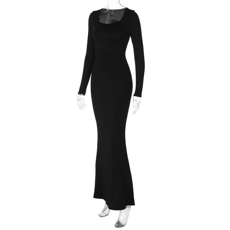 Lace up solid long sleeve square neck maxi dress - View 7