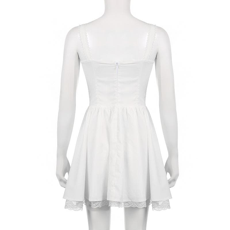 Zip-up lace hem ruched square neck backless solid mini dress - View 5