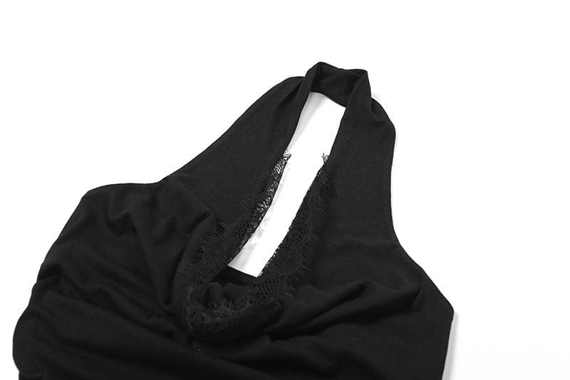 Lace Trim Cowl Neck Ruched Bodycon Mini Dress - View 6