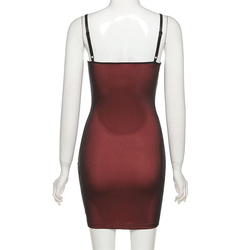 Mesh slit square neck irregular backless cami mini dress - View 4
