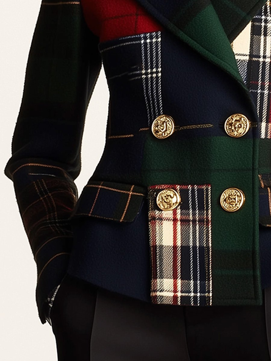 Plaid Double Breasted Gold Button Blazer 4
