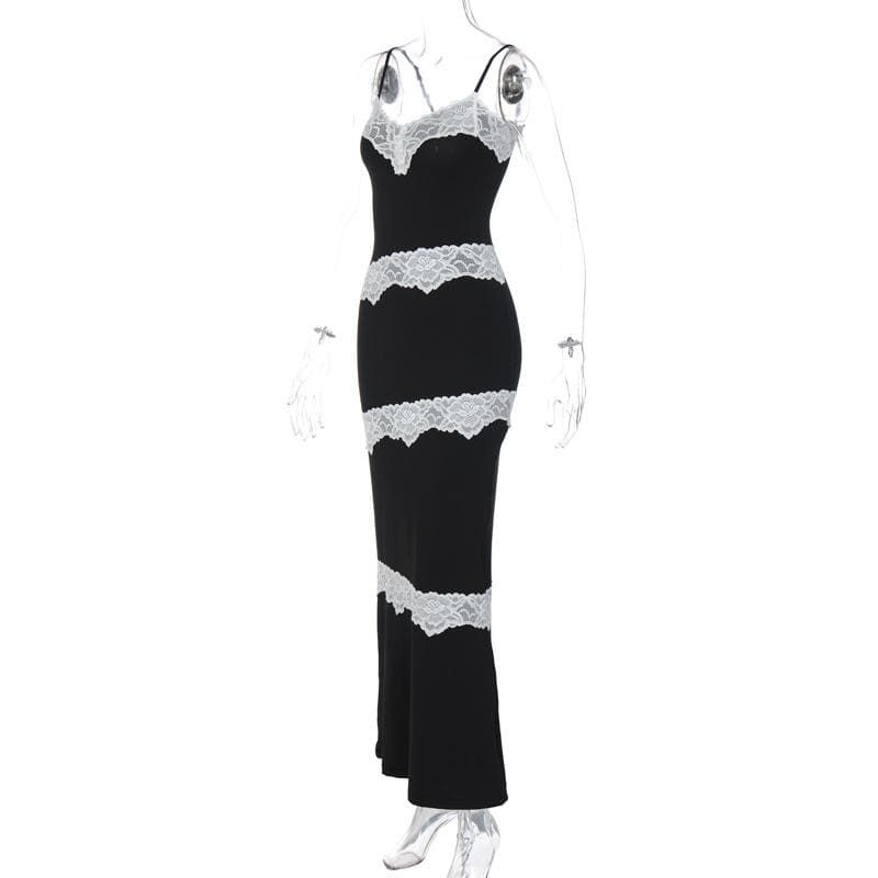 V neck lace hem contrast irregular cami maxi dress - View 3
