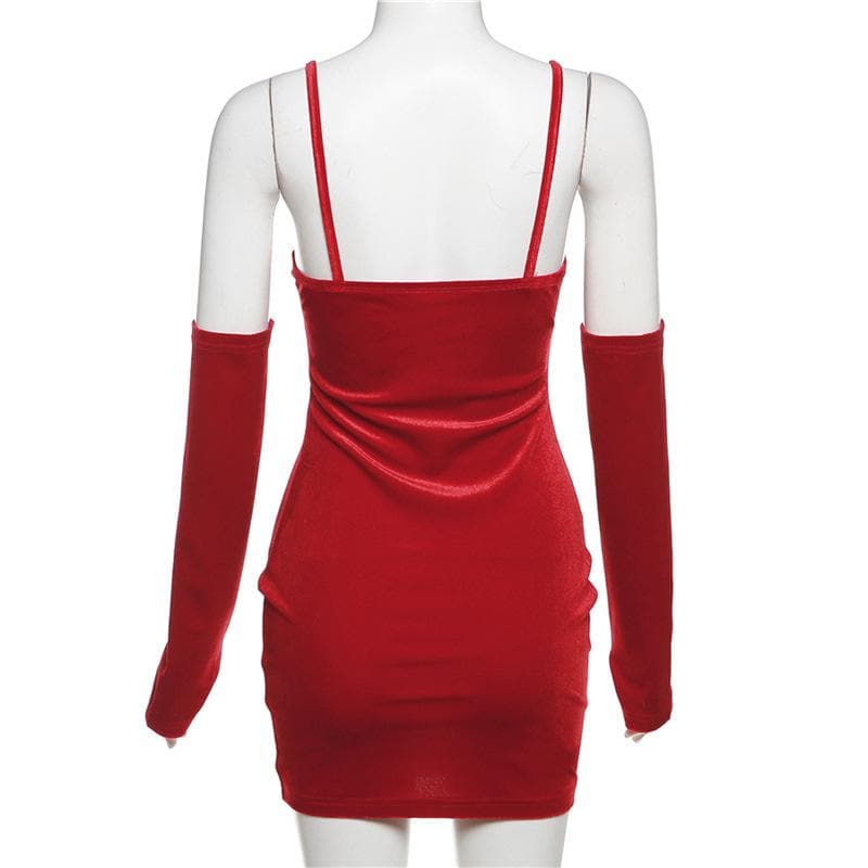 Sweetheart neck gloves velvet glitter mesh patchwork cami dress - View 15