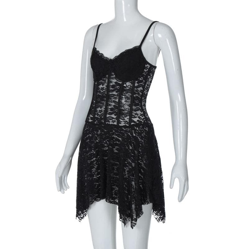 Lace Sweetheart Spaghetti Strap Corset Mini Dress - View 3