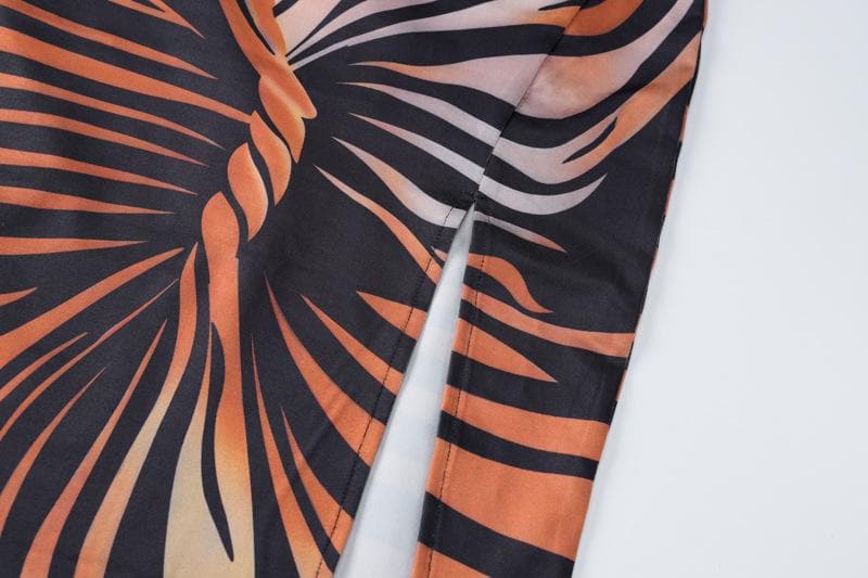 Lace up contrast print slit backless tube maxi dress - View 6