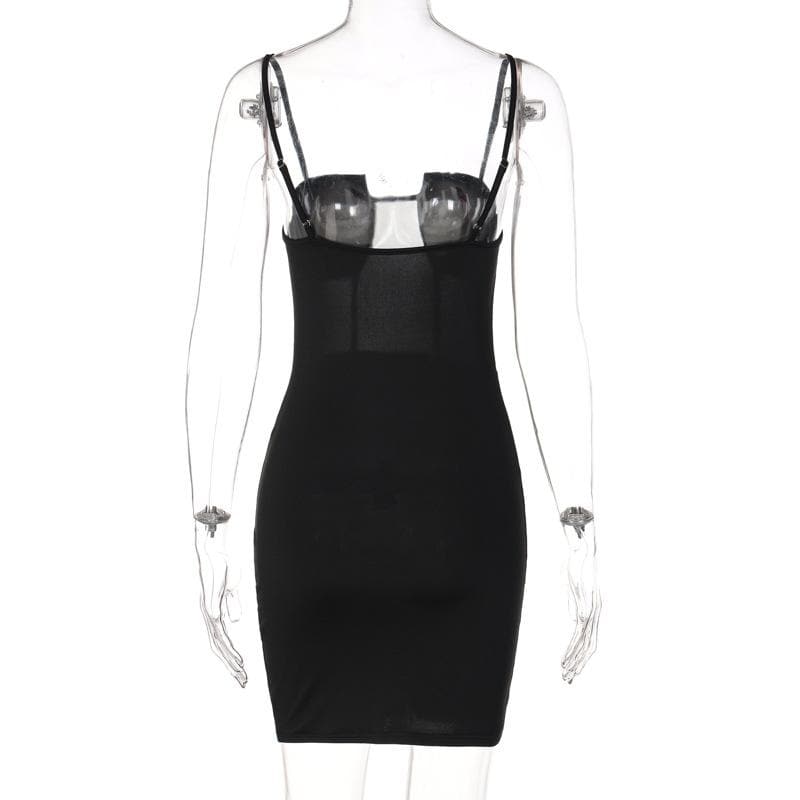 Solid mesh patchwork backless cami mini dress - View 4