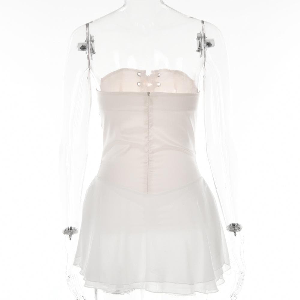 Contrast lace up zip-up ruffle backless tube mini dress - View 4