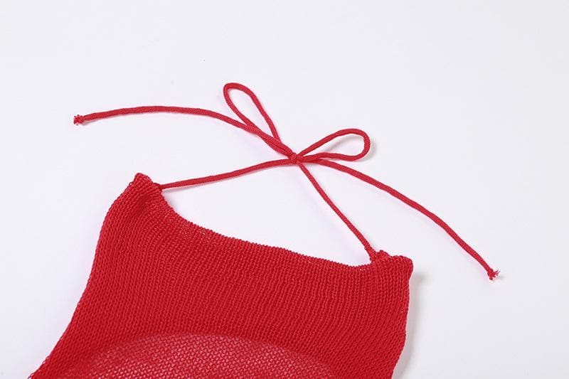 Knit Halter Neck Backless High Low Mini Dress - View 4