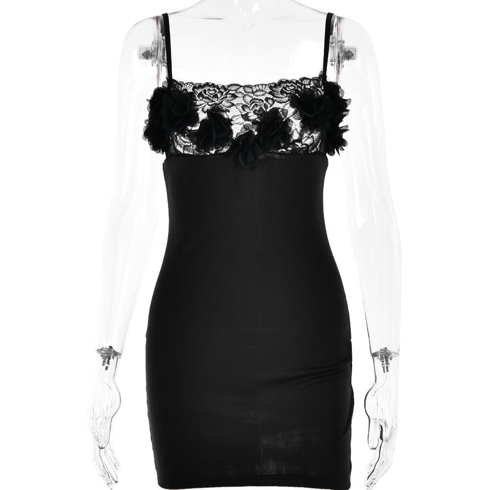 Flower Applique Lace Trim Square Neck Bodycon Mini Dress - View 3