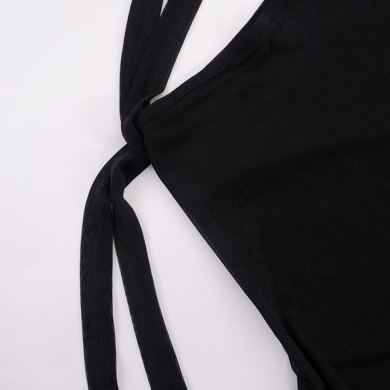 Mesh one shoulder buckle ruffle irregular mini dress - View 6