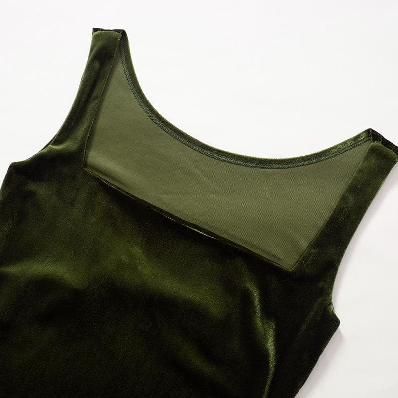 Velvet sleeveless gloves solid square neck mini dress - View 5