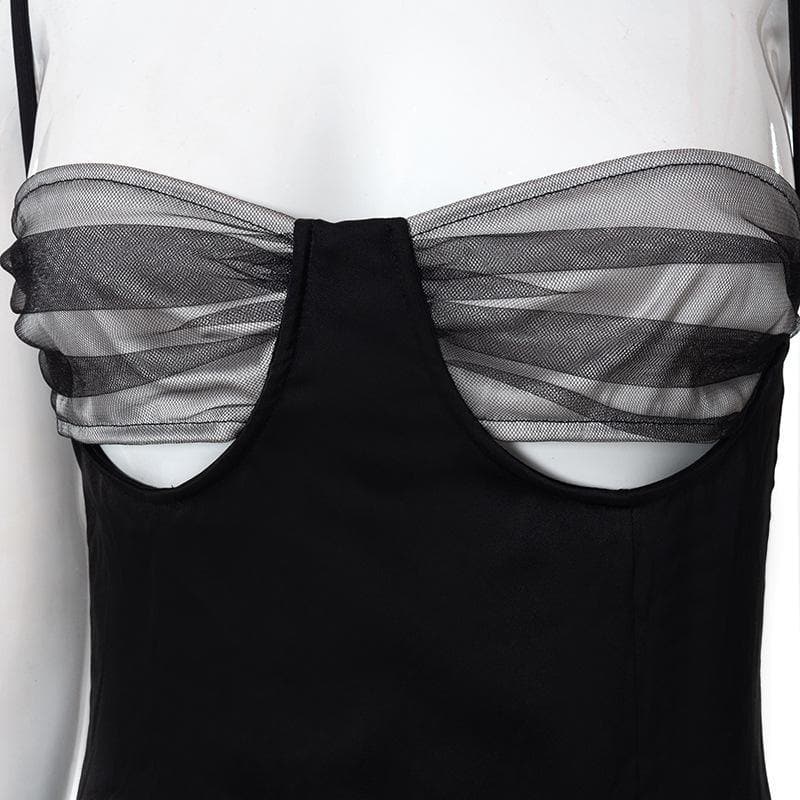 Hollow out mesh ruched zip up back dress - View 5