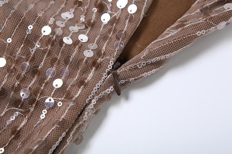 Sequin Cowl Neck Chain Strap Bodycon Mini Dress - View 6