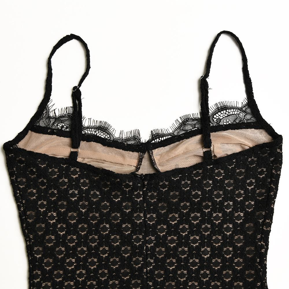 Mesh contrast lace hem zip-up backless cami mini dress - View 5