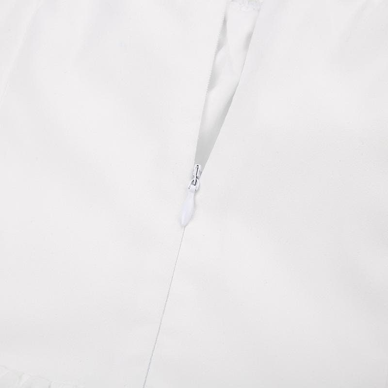 Zip-up lace hem ruched square neck backless solid mini dress - View 8