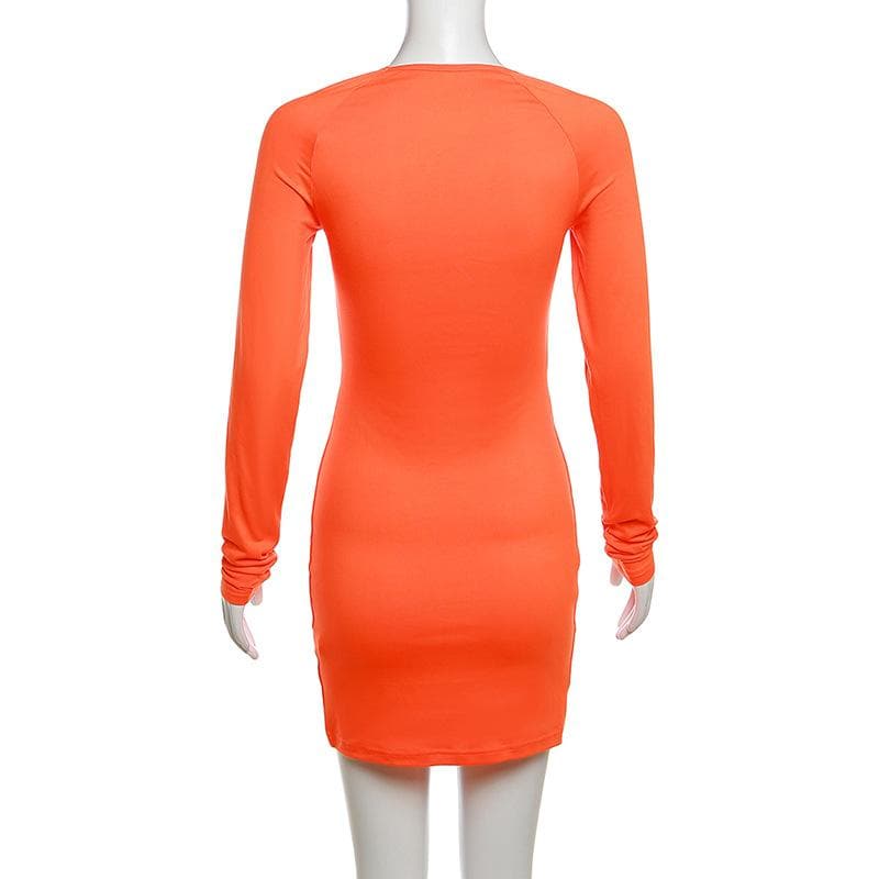 Square Neck Long Sleeve Corset Bodycon Mini Dress - View 9