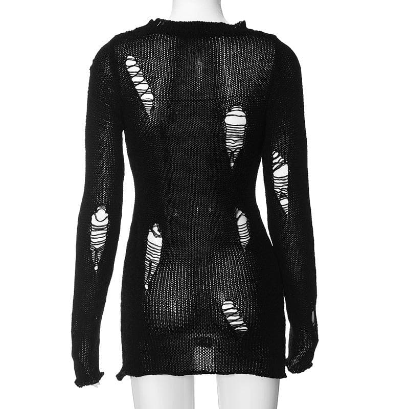 Crochet hollow out solid long sleeve mini dress - View 4