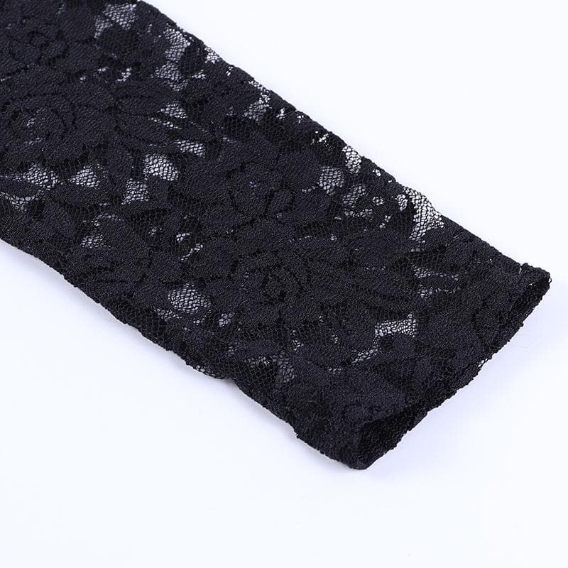 Lace solid see through long sleeve furry mini dress - View 6