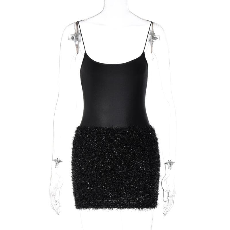 Textured solid satin u neck spaghetti strap sleeveless mini dress - View 9